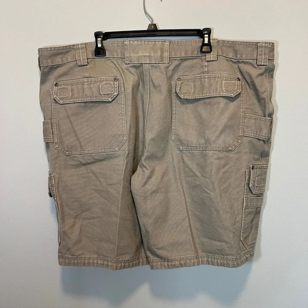 Duluth Trading Co Men 48 Khaki Fire Hose Cotton Canvas Cargo Work Shorts Tan